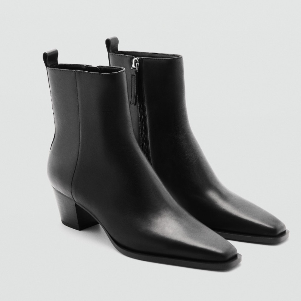 Mango Leather Boots with Block Heel